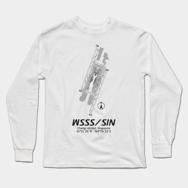 Airport Map Series - WSSS/SIN (Changi Airport, Singapore) Long Sleeve T-Shirt by TheArtofFlying